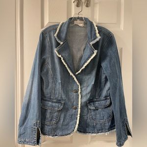 Soft Surroundings Denim Jacket with Fringe Trim Sz Large